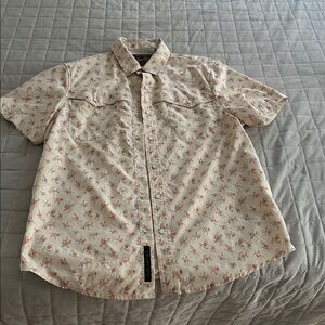 Howler Brothers Cream and Brown Floral Casual Button Down Shirt